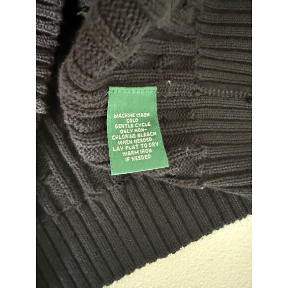 Lauren Ralph Lauren Black Cable knit Turtleneck Zip Cardigan Sweater M Holiday - Picture 4 of 7